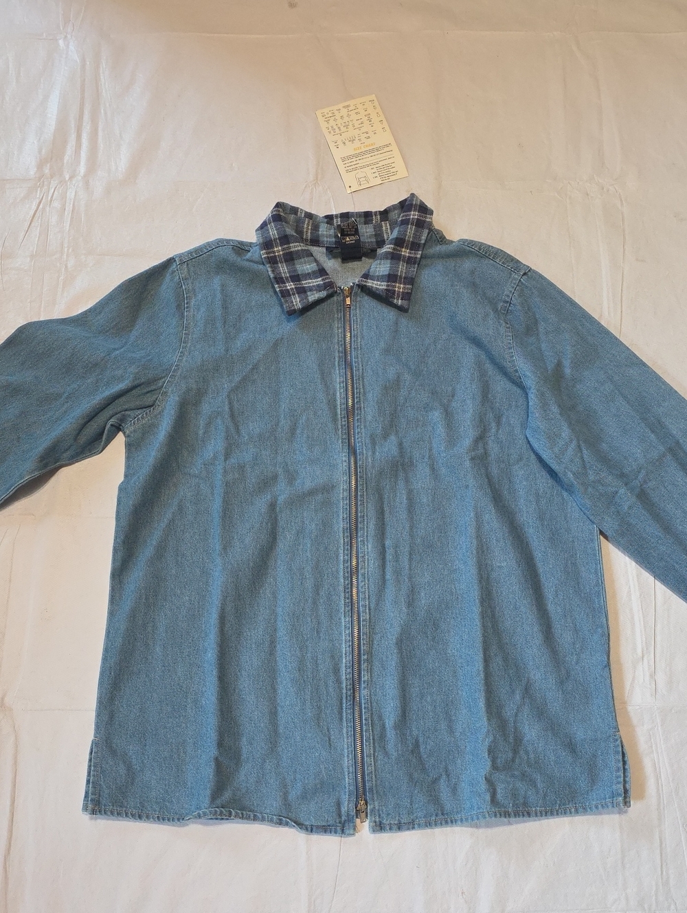 Denim & Co NWT Women's Full Zip Blue Denim Jacket with Navy Plaid Trim M - Picture 2 of 9